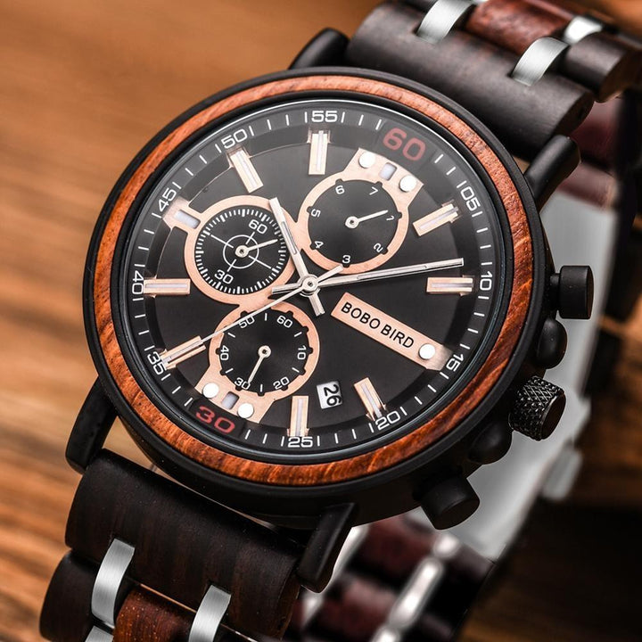 Watch - Luxurious Chronograph Wooden Band Quartz Watch