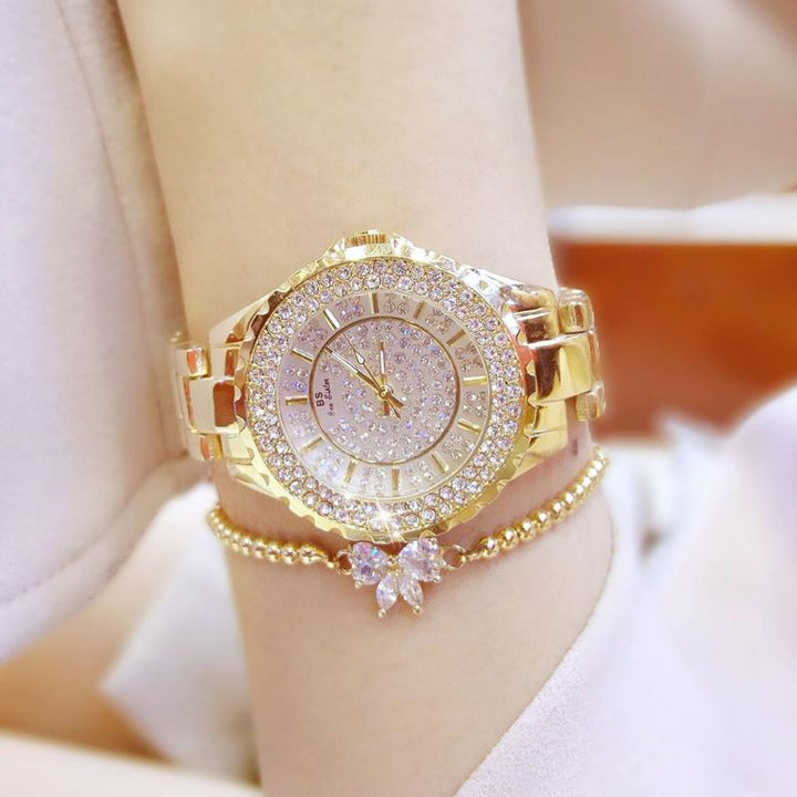 Luxury Bejeweled Wrist Watch With Bow Charm Bracelet