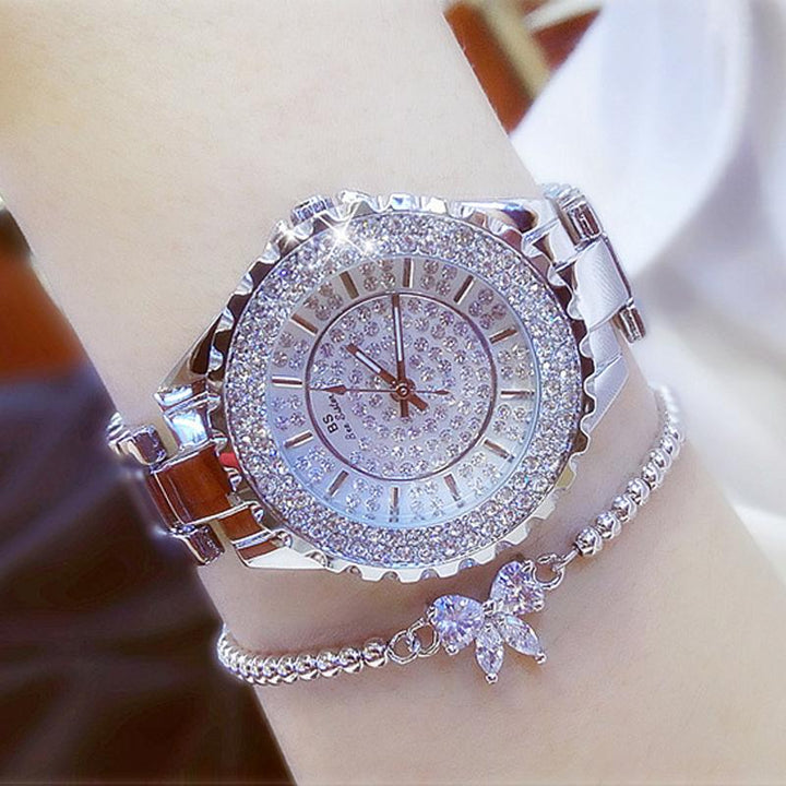 Luxury Bejeweled Wrist Watch With Bow Charm Bracelet