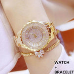 Luxury Bejeweled Wrist Watch With Bow Charm Bracelet