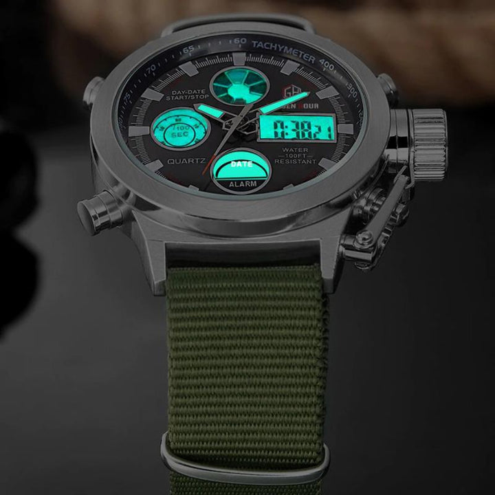 Watch - Military Fashion Nylon Strap Digital Dual Display Watch