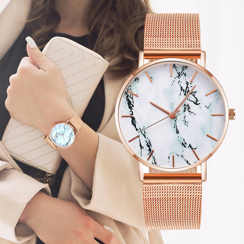 Marble floral rose outlet gold mesh watch