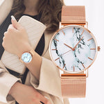 Minimalist Marble Wrist Watch With Mesh Strap