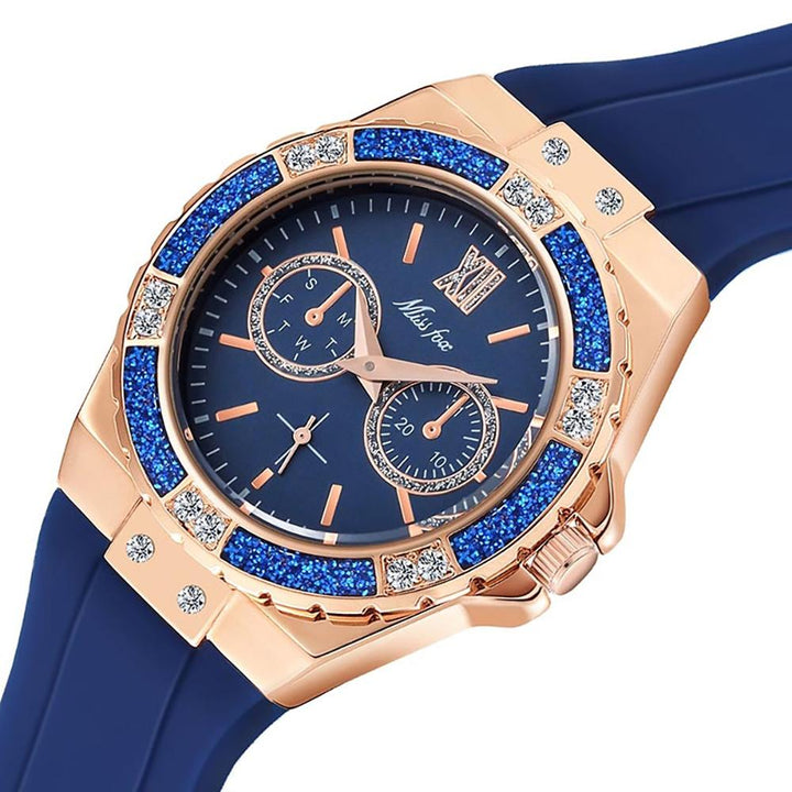 Watch - Multi Dial Rhinestone Rubber Band Quartz Wristwatch