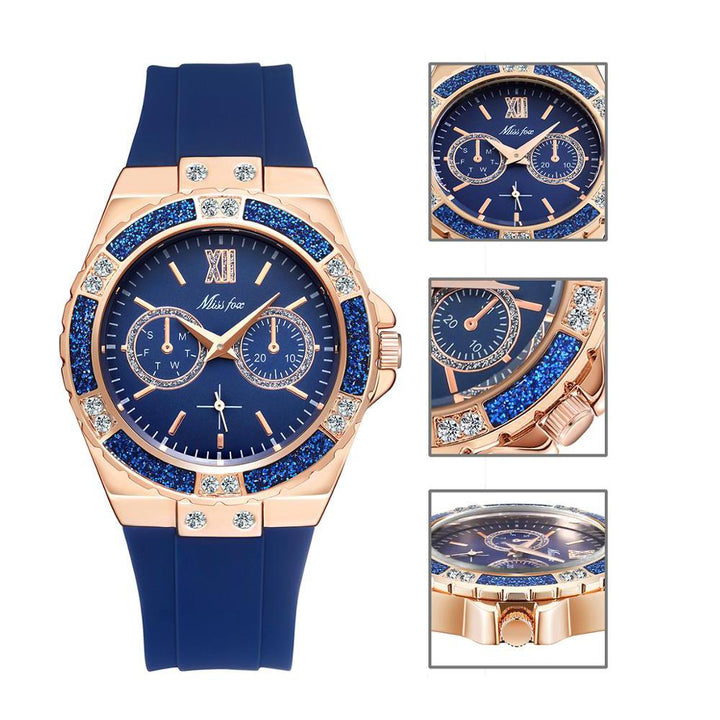 Watch - Multi Dial Rhinestone Rubber Band Quartz Wristwatch