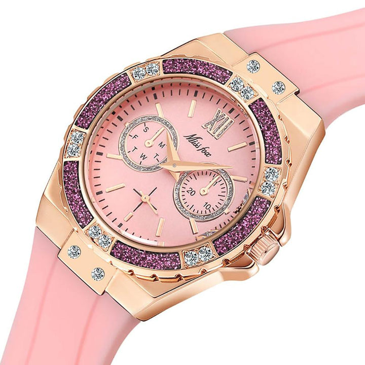 Watch - Multi Dial Rhinestone Rubber Band Quartz Wristwatch