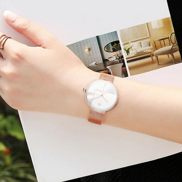 Watch - Numberless Geometric Dial In Mesh Strap Quartz Watch