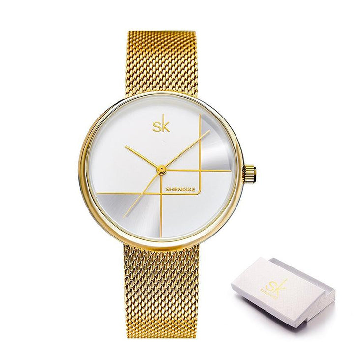 Numberless Geometric Dial with Stainless Steel Mesh Strap Quartz Watches