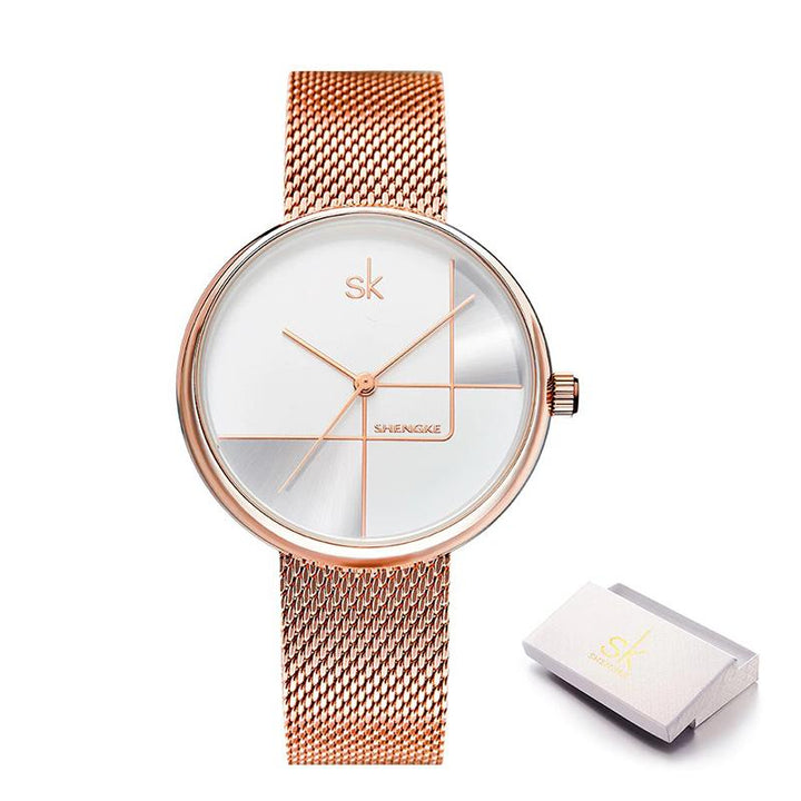 Numberless Geometric Dial with Stainless Steel Mesh Strap Quartz Watches