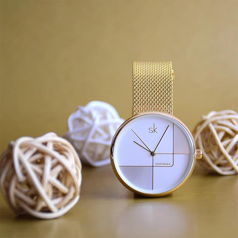 Watch - Numberless Geometric Dial In Mesh Strap Quartz Watch