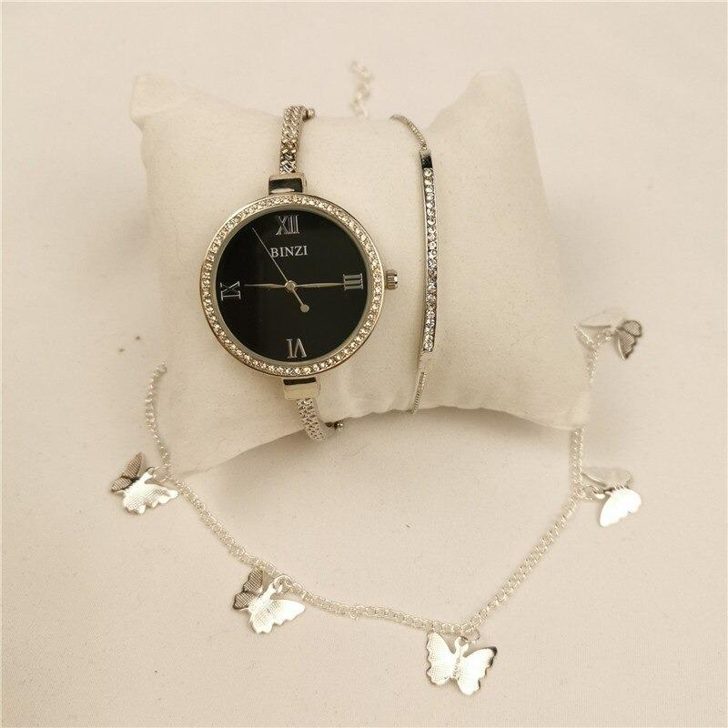 Watch - Quartz Wristwatch With Butterfly Necklace And Bracelet Set