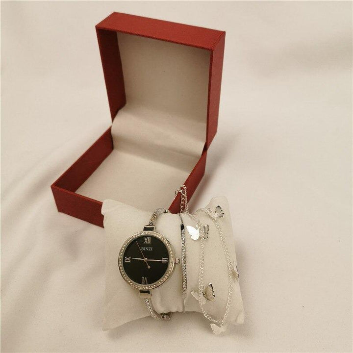 Watch - Quartz Wristwatch With Butterfly Necklace And Bracelet Set