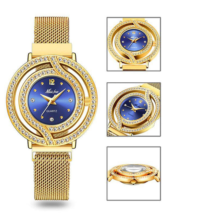 Watch - Rhinestone Adorned Hollow Case Quartz Watch