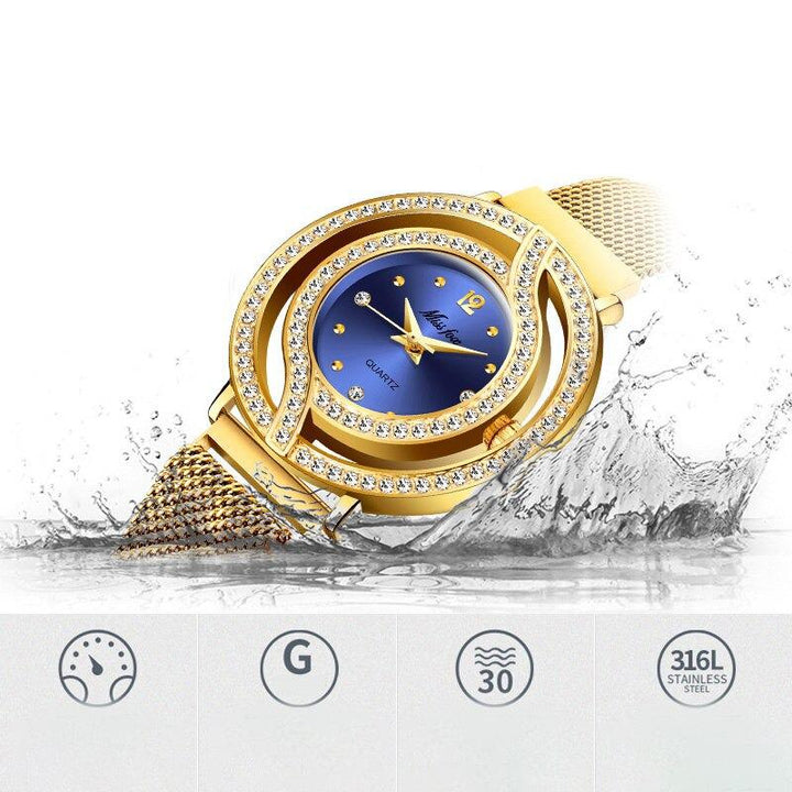 Watch - Rhinestone Adorned Hollow Case Quartz Watch