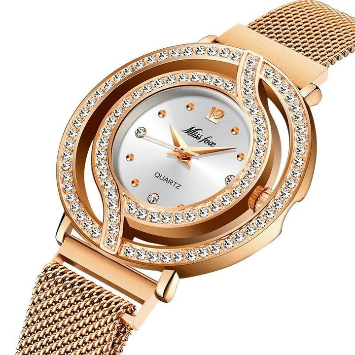 Watch - Rhinestone Adorned Hollow Case Quartz Watch