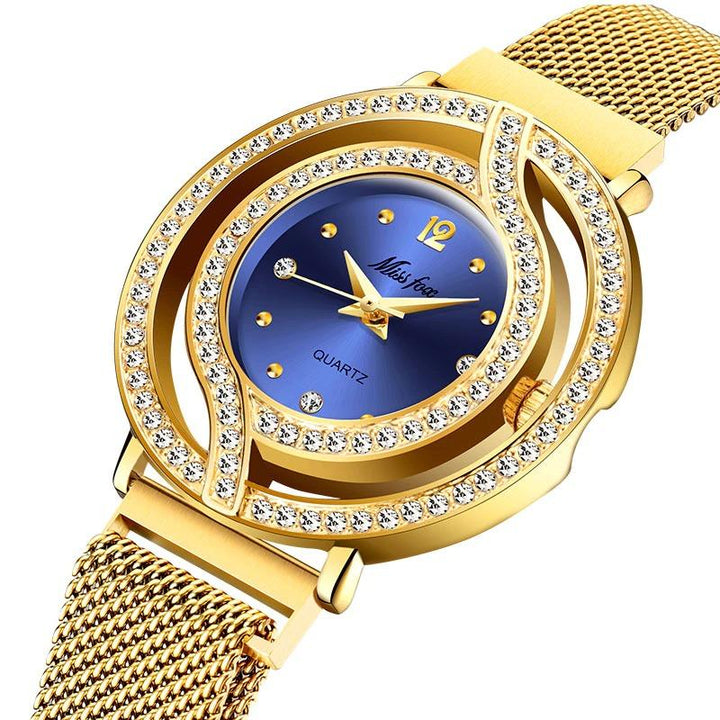 Watch - Rhinestone Adorned Hollow Case Quartz Watch