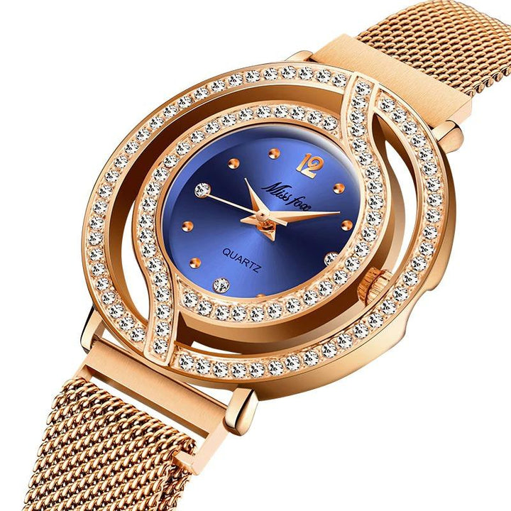 Watch - Rhinestone Adorned Hollow Case Quartz Watch