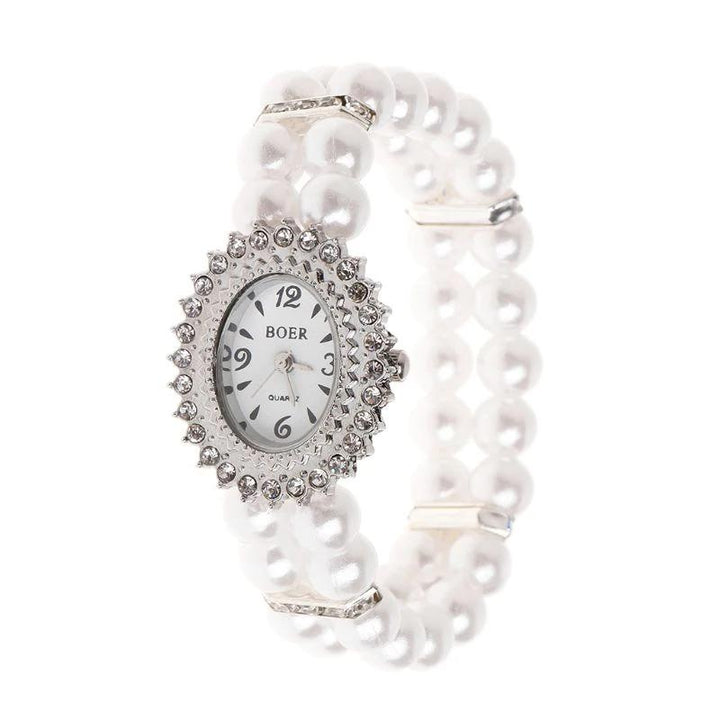 Watch - Rhinestone And Pearl Accented Beads Style Quartz Watch