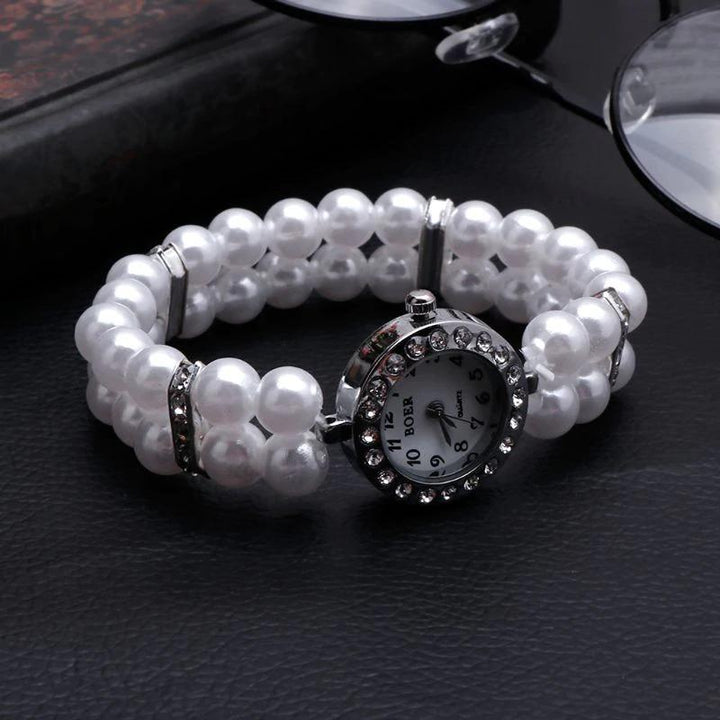 Watch - Rhinestone And Pearl Accented Beads Style Quartz Watch