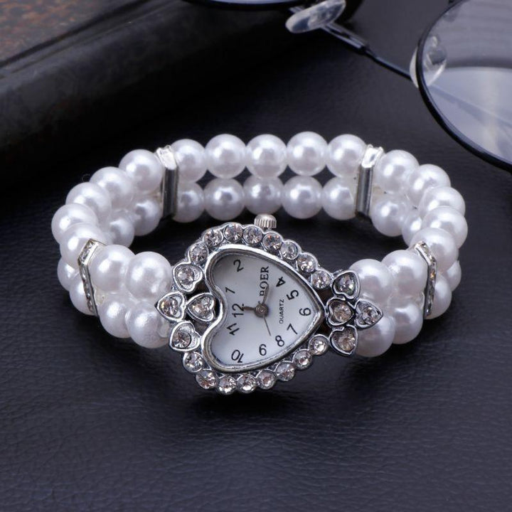 Watch - Rhinestone And Pearl Accented Beads Style Quartz Watch