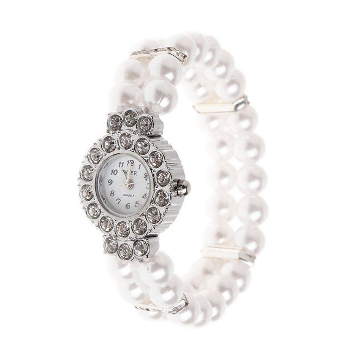 Watch - Rhinestone And Pearl Accented Beads Style Quartz Watch