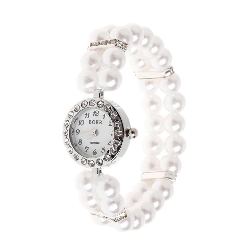 Watch - Rhinestone And Pearl Accented Beads Style Quartz Watch