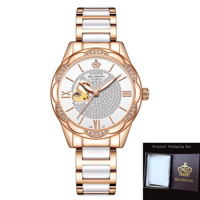 Watch - Romantic Rhinestone Heart Accent Mechanical Watch