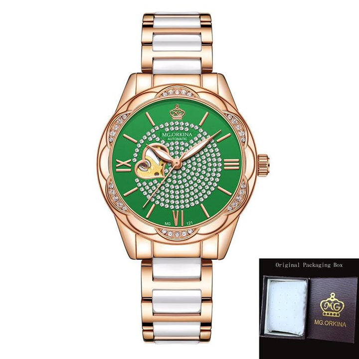 Watch - Romantic Rhinestone Heart Accent Mechanical Watch