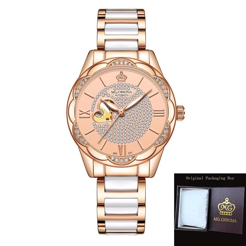 Watch - Romantic Rhinestone Heart Accent Mechanical Watch