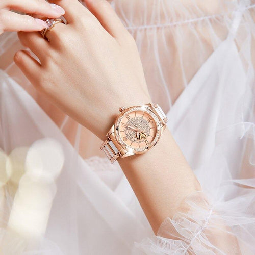 Watch - Romantic Rhinestone Heart Accent Mechanical Watch