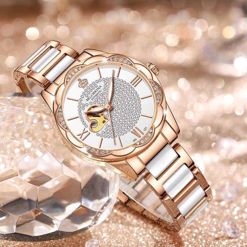 Watch - Romantic Rhinestone Heart Accent Mechanical Watch