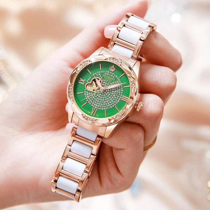 Watch - Romantic Rhinestone Heart Accent Mechanical Watch