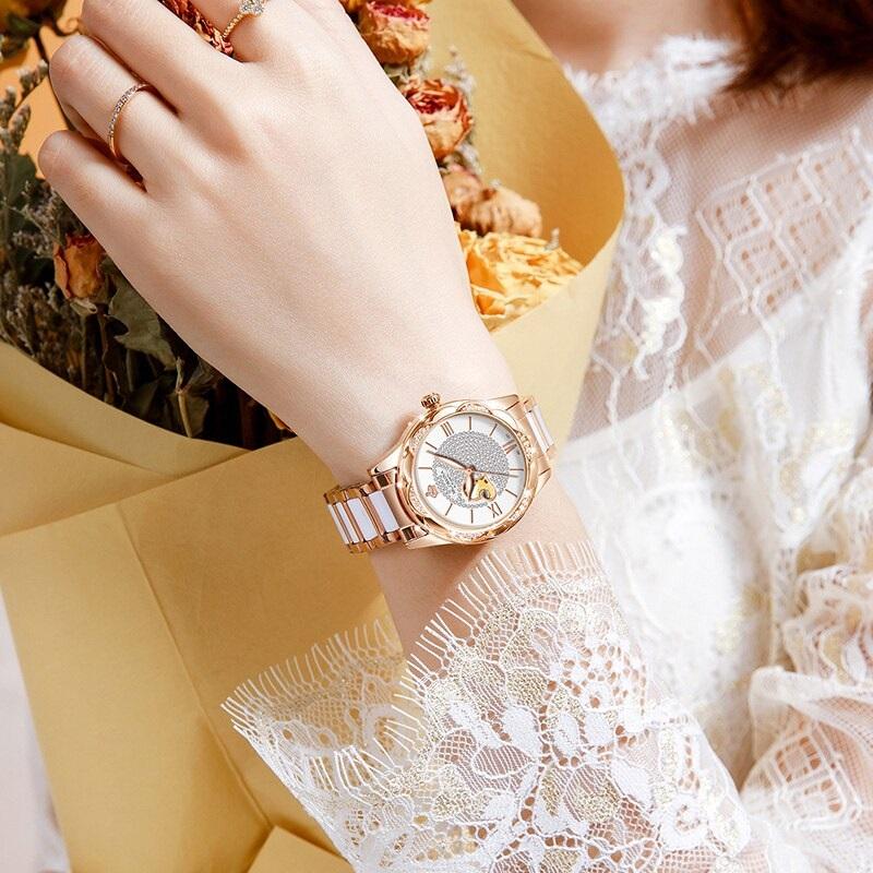 Watch - Romantic Rhinestone Heart Accent Mechanical Watch