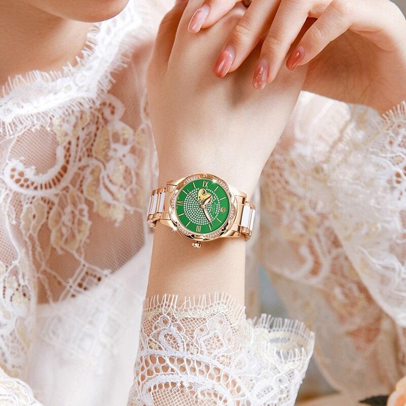 Watch - Romantic Rhinestone Heart Accent Mechanical Watch