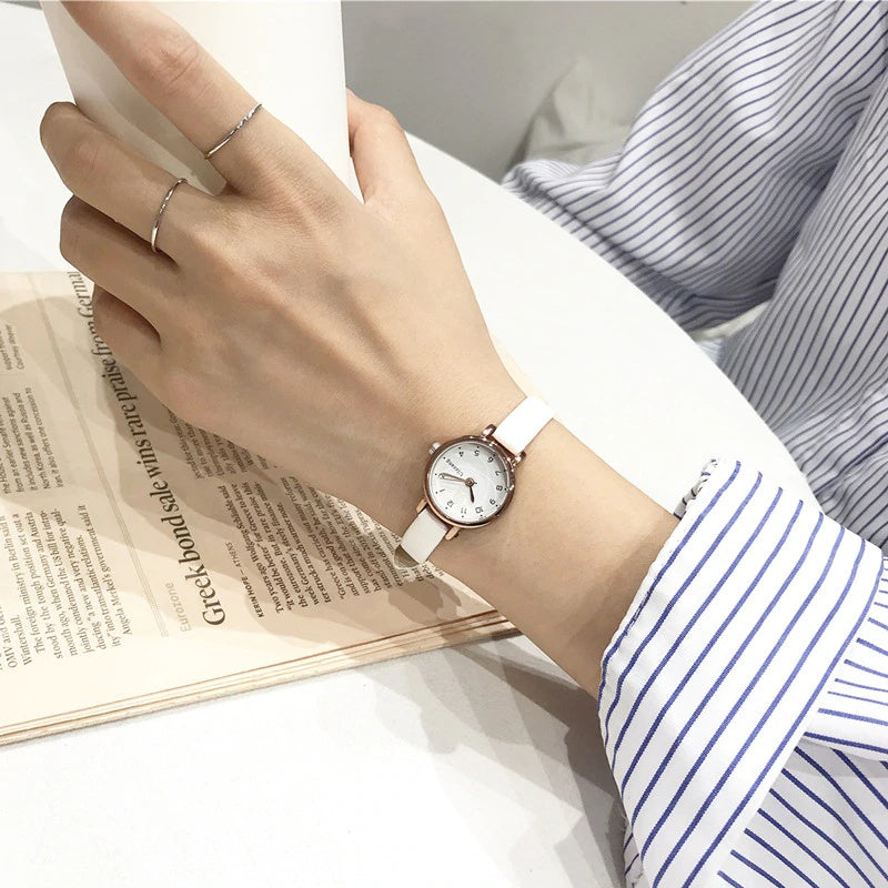 Women's Small Minimalist Wrist Watch With PU Leather Straps
