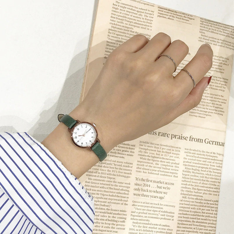 Women s Small Minimalist Wrist Watch With PU Leather Straps
