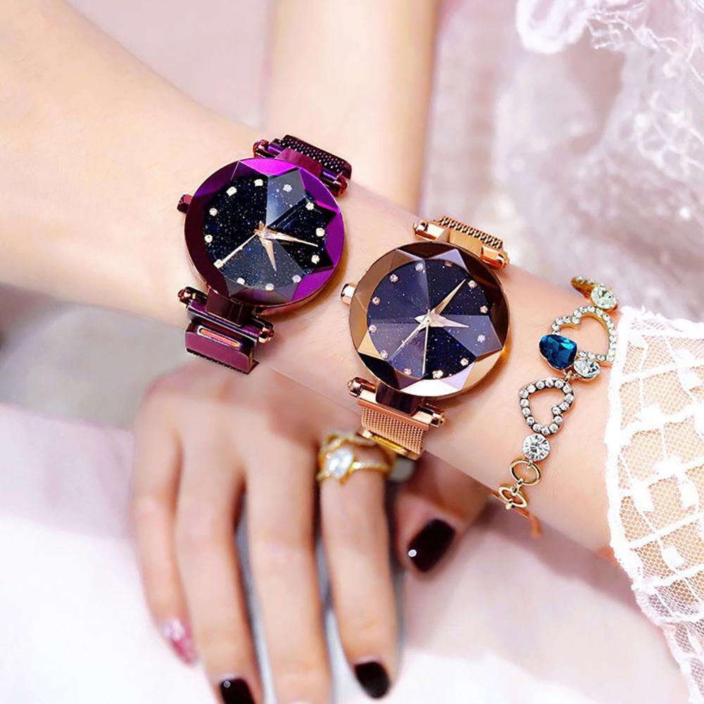 Romantic Starry Sky Leather Watches For Women Bracelet Set Sdotter Leather,  Black Quartz Diamond Clock From Swheart, $24.95 | DHgate.Com