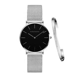 Watch - Stainless Steel Mesh Band Quartz Wristwatch And Bangle Set