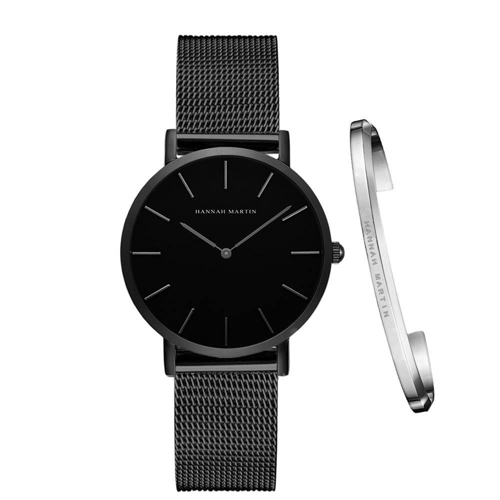 Watch - Stainless Steel Mesh Band Quartz Wristwatch And Bangle Set