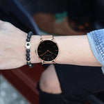 Watch - Stainless Steel Mesh Band Quartz Wristwatch And Bangle Set