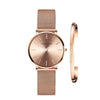 Watch - Stainless Steel Mesh Band Quartz Wristwatch And Bangle Set