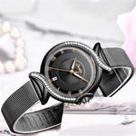 Watch - Stainless Steel Strap Rhinestone Adorned Quartz Watch