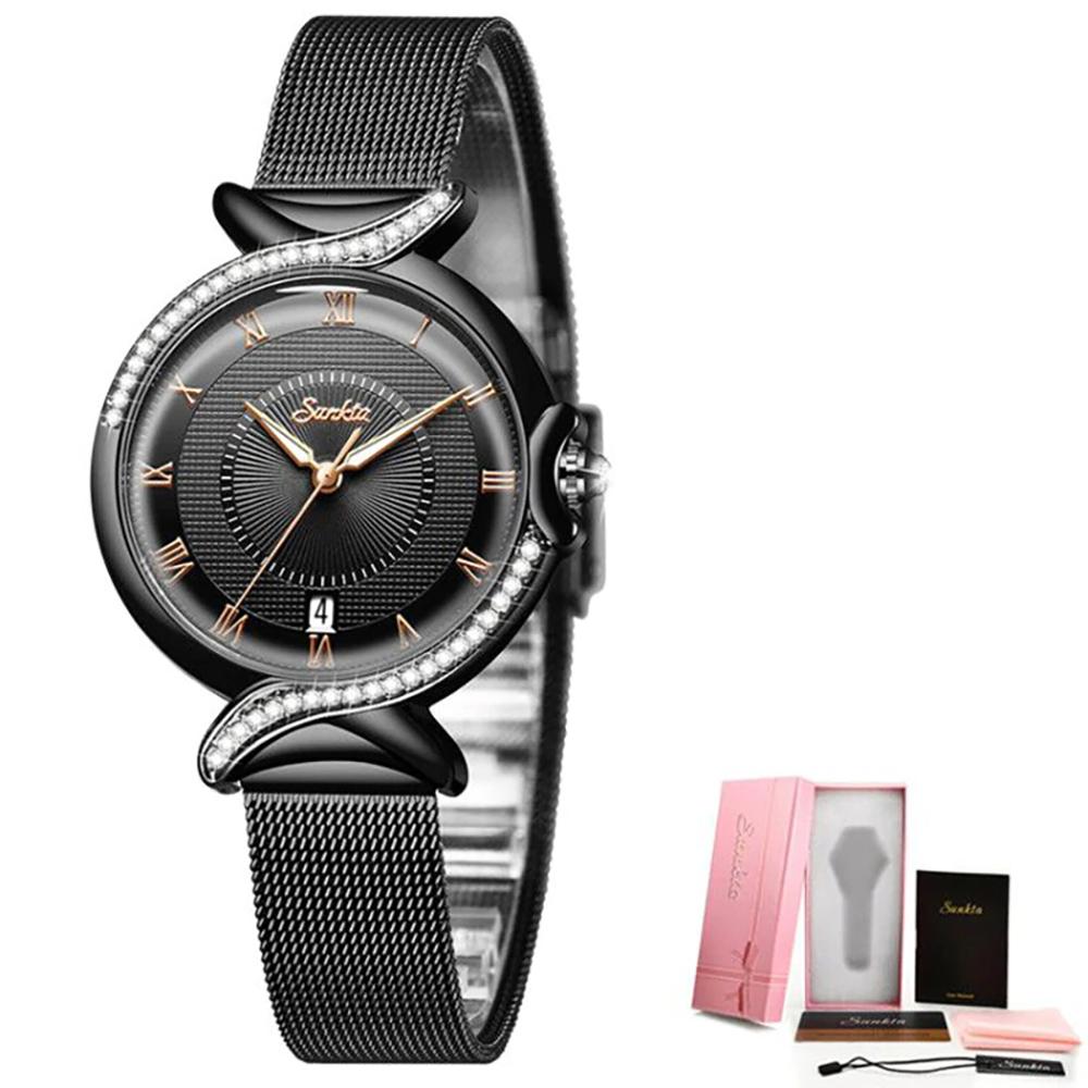 Watch - Stainless Steel Strap Rhinestone Adorned Quartz Watch