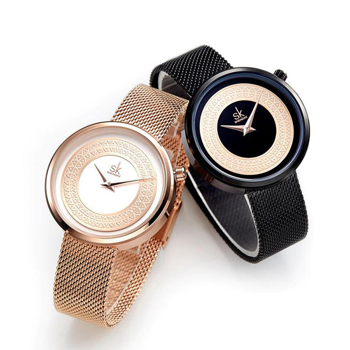 Watch - Stylish Numberless Dial Mesh Band Quartz Watch