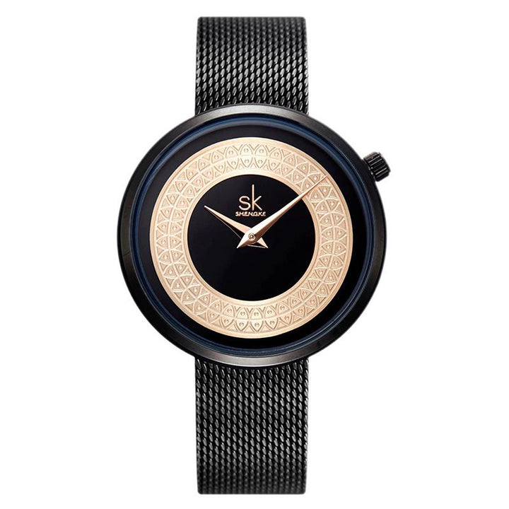 Watch - Stylish Numberless Dial Mesh Band Quartz Watch