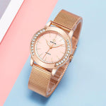 Watch - Stylish Rhinestone With Rose Gold Steel Mesh Quartz Watch