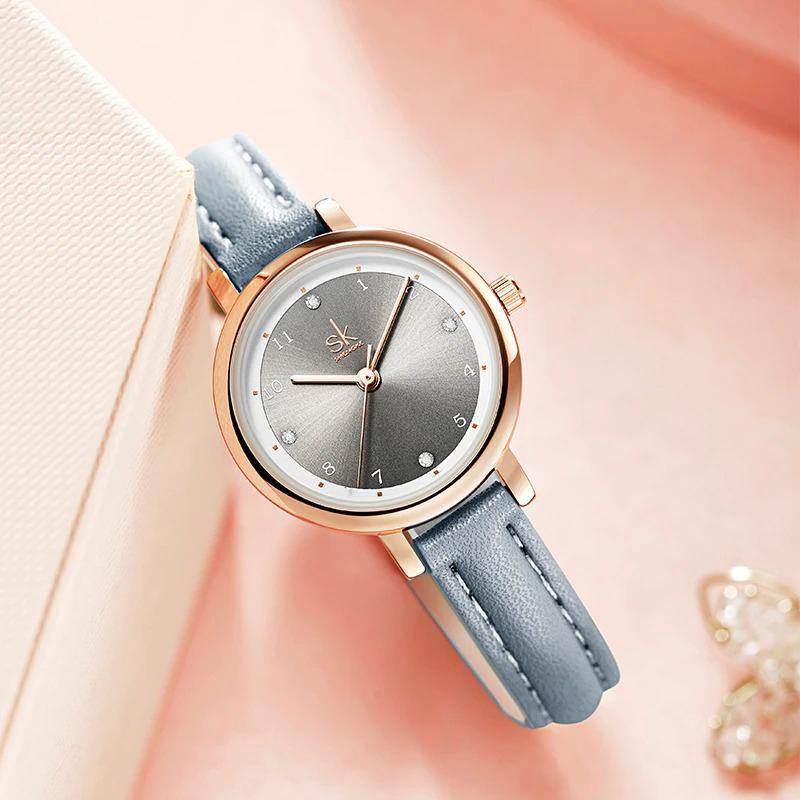 Watch - Sun Pattern Dial In Slim Leather Strap Quartz Watch