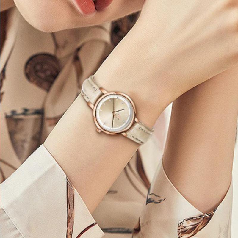 Watch - Sun Pattern Dial In Slim Leather Strap Quartz Watch