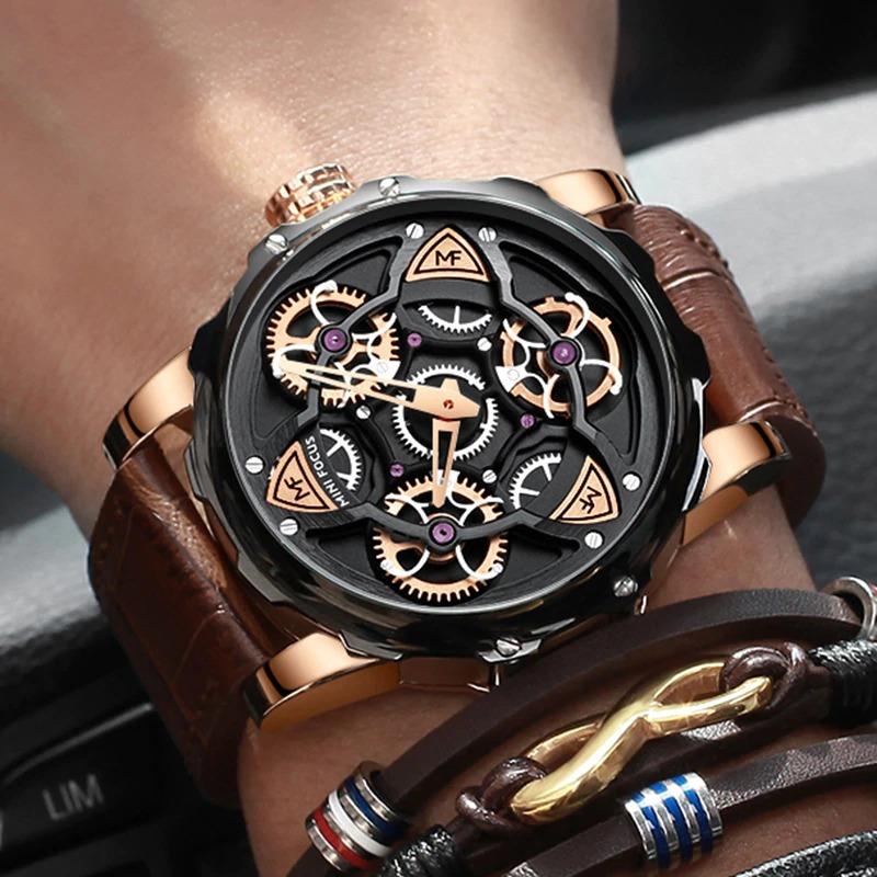 Watch - Top Class Rotating Wheel Dial Leather Strap Quartz Watch