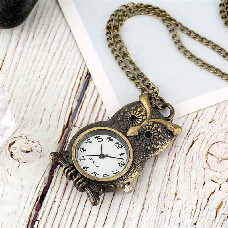 Vintage Bronze Owl Shape Quartz Pocket Watch Inspire Watch